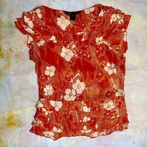 VTG 90s Marc Jacobs Vibrant Bold Silk Peplum Floral Silk Top